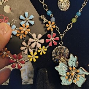 Floral Earrings/Ring And Minimalist Necklace. Paparazzi